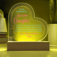Sentimental Message LED Plaque, Daughter Heart Acrylic Plaque, To My Daughter Keepsake Plaque, Birthday or Christmas Present from Mom