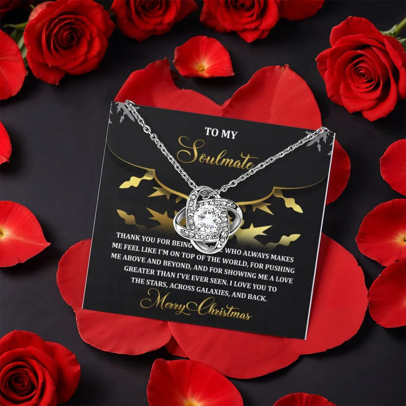 Rotating Rose Box Love Knot Pendant, Soulmate Love Knot Necklace, CZ Crystal Love Knot Necklace, Romantic Christmas Anniversary Present for Her