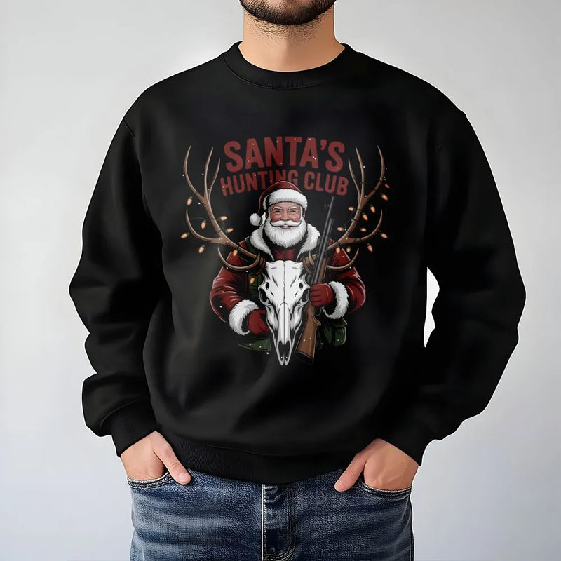Humorous Christmas Deer Hunter Sweatshirt, Santa's Hunting Club Sweatshirt, Outdoor Holiday Graphic Crewneck