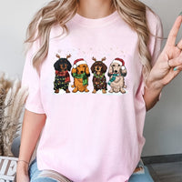 Festive Santa Hat Dog Shirt, Dachshund Christmas T-Shirt, Wiener Dog Holiday Tee, Adorable Animal Lover Graphic T-Shirt, Dachshund Mom Present