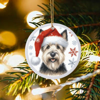 Santa Hat Puppy Tree Ornament, Cairn Terrier Christmas Ornament, Ceramic Dog Breed Holiday Ornament, Festive Pet Keepsake, Dog Lover Present
