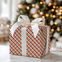 Diagonal Plaid Gift Wrap, Red Green Gingham Wrapping Paper, Classic Check Christmas Wrapping Paper, Rustic Holiday Festive Wrapping Paper