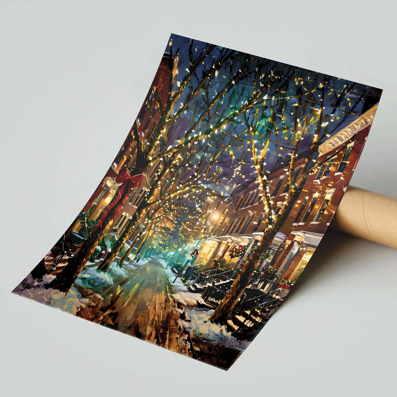 Snowy Winter Poster Printable Wall Art, Christmas City Street Poster, Holiday Street Poster, Festive City Digital Download, Xmas Decor