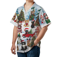 Santa Hat Kitten Aloha Shirt, Christmas Cat Hawaiian Shirt, Holiday Party Button Up Shirt, Festive Meowy Xmas Beach Shirt, Cat Lover Present