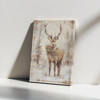 Winter Snowy Deer Forest Print, Christmas Stag Canvas Wall Art, Farmhouse Holiday Decor Poster, Rustic Printable Art Present