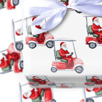 Humorous Golfer Christmas Gift Wrap, Santa Golf Cart Wrapping Paper, Watercolor Santa Claus Golfing Wrapping Paper