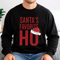 Humorous Naughty Christmas Sweater, Santa's Favorite Ho Sweatshirt, Retro Holiday Quote Crewneck, Humorous Xmas Party Pullover Sweatshirt