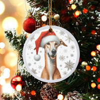 Festive Santa Hat Dog Ornament, Greyhound Christmas Ornament, Adorable Whippet Puppy Ceramic Ornament, Xmas Tree Decor, Present for Greyhound Mom