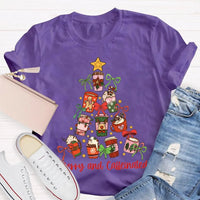 Coffee Christmas Tree Holiday Graphic Tee, Merry and Caffeinated Christmas T-Shirt, Festive Coffee Lover Xmas Shirt