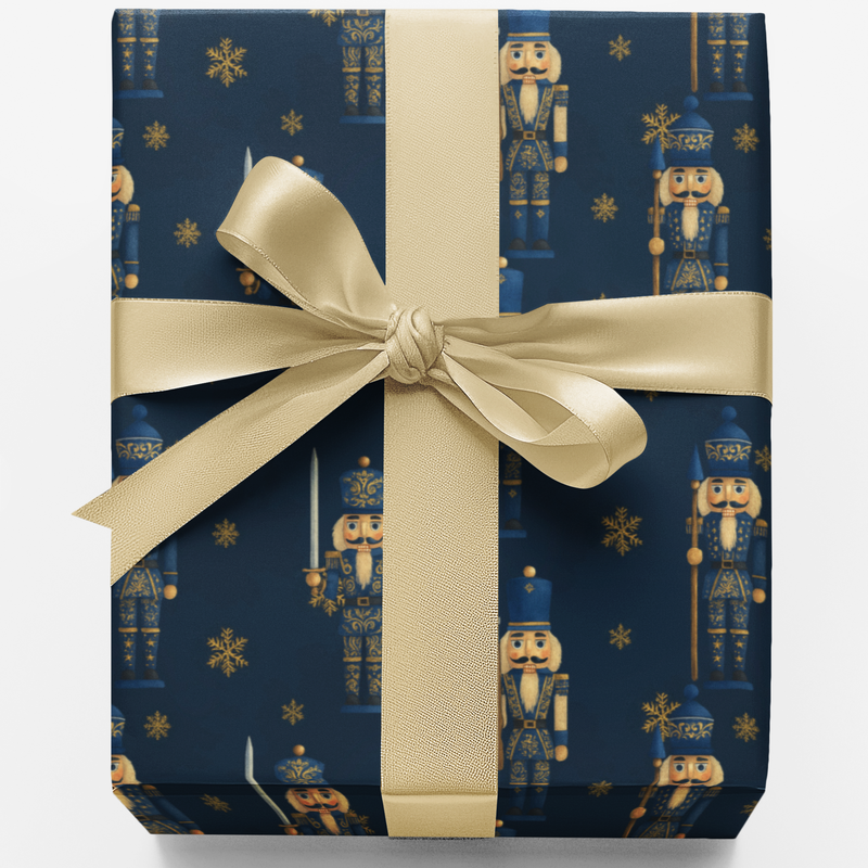 Navy Blue Holiday Gift Wrap, Nutcracker Christmas Wrapping Paper, Festive Xmas Ballet Wrapping Paper, Traditional Winter Holiday Gift Wrap