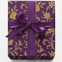 Purple Gold Gift Wrap Roll, Baroque Floral Wrapping Paper, Botanical Scroll Present Paper, Elegant Christmas Gift Wrap, Wedding Gift Wrap