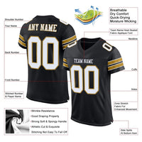Custom Football Jersey - Black White-Old Gold Mesh Authentic
