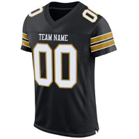 Custom Football Jersey - Black White-Old Gold Mesh Authentic