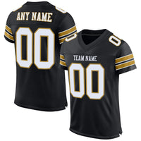 Custom Football Jersey - Black White-Old Gold Mesh Authentic