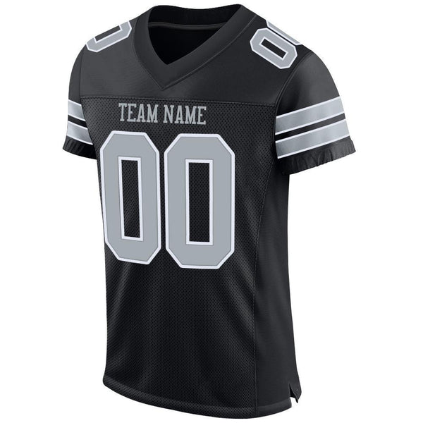 Custom Football Jersey - Black Silver-White Mesh Authentic