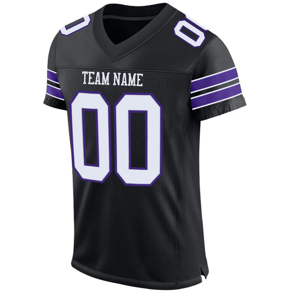 Custom Football Jersey - Black White-Purple Mesh Authentic