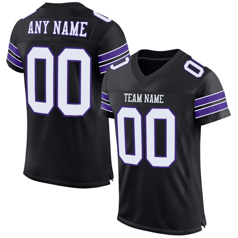 Custom Football Jersey - Black White-Purple Mesh Authentic