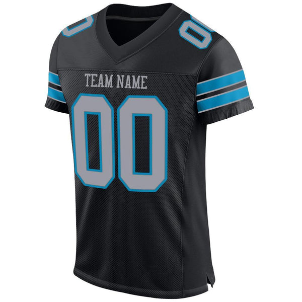 Custom Football Jersey - Black Light Gray-Panther Blue Mesh Authentic