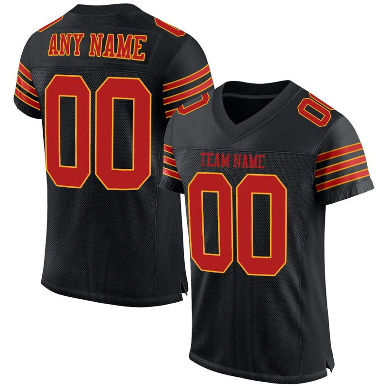 Custom Football Jersey - Black Scarlet-Gold Mesh Authentic