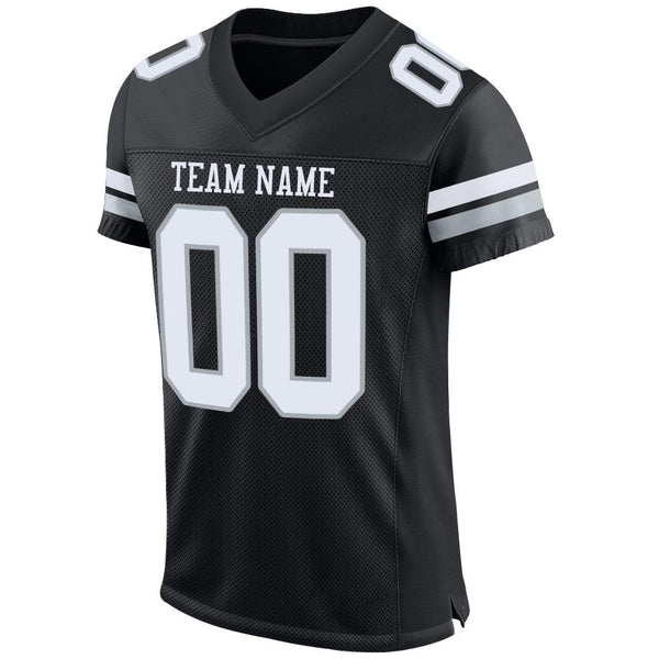 Custom Football Jersey - Black White-Silver Mesh Authentic