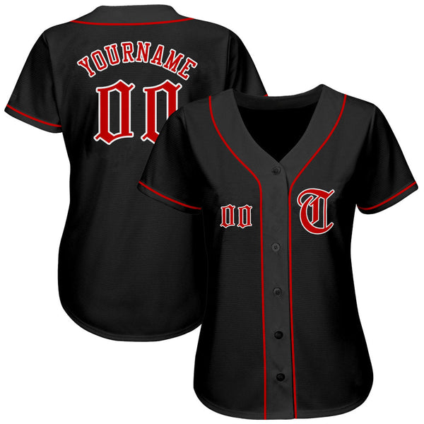 Custom Baseball Jersey - Black Red-White Authentic