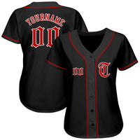 Custom Baseball Jersey - Black Red-White Authentic