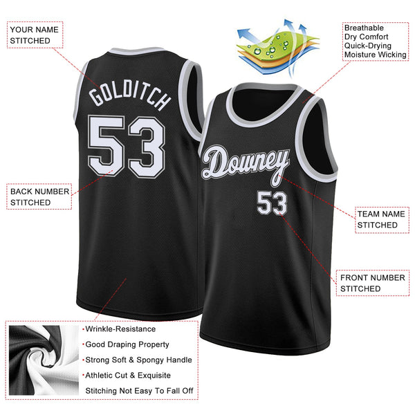 Custom Basketball Jersey - Black White-Gray Round Neck Rib-Knit