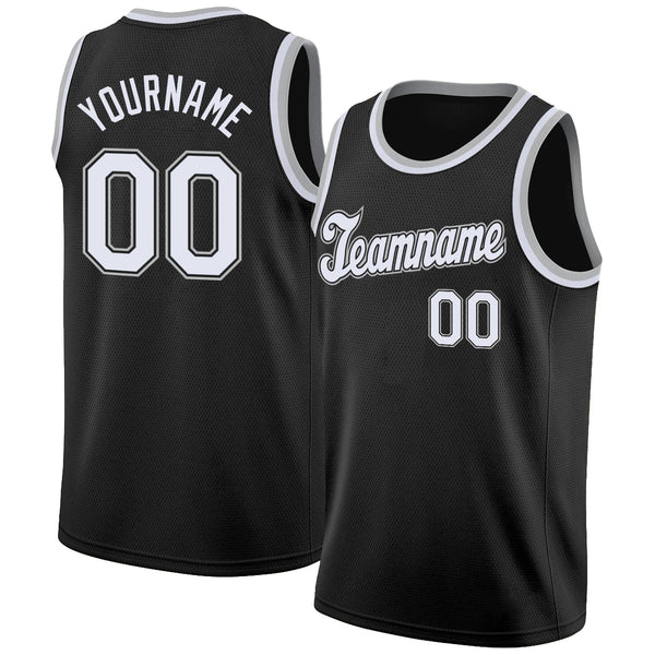 Custom Basketball Jersey - Black White-Gray Round Neck Rib-Knit