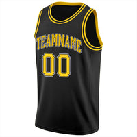 Custom Basketball Jersey - Black Gold-White Round Neck Rib-Knit