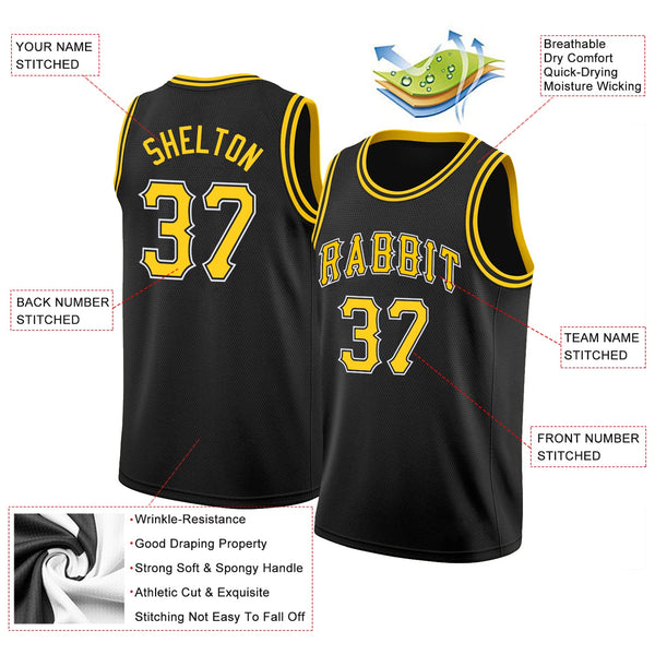 Custom Basketball Jersey - Black Gold-White Round Neck Rib-Knit