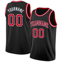 Custom Basketball Jersey - Black Red-White Round Neck Rib-Knit