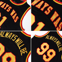 Custom Basketball Jersey - Black Gold-Red Round Neck Rib-Knit