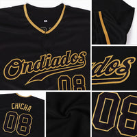 Custom Baseball Jersey - Black Black-Old Gold Authentic