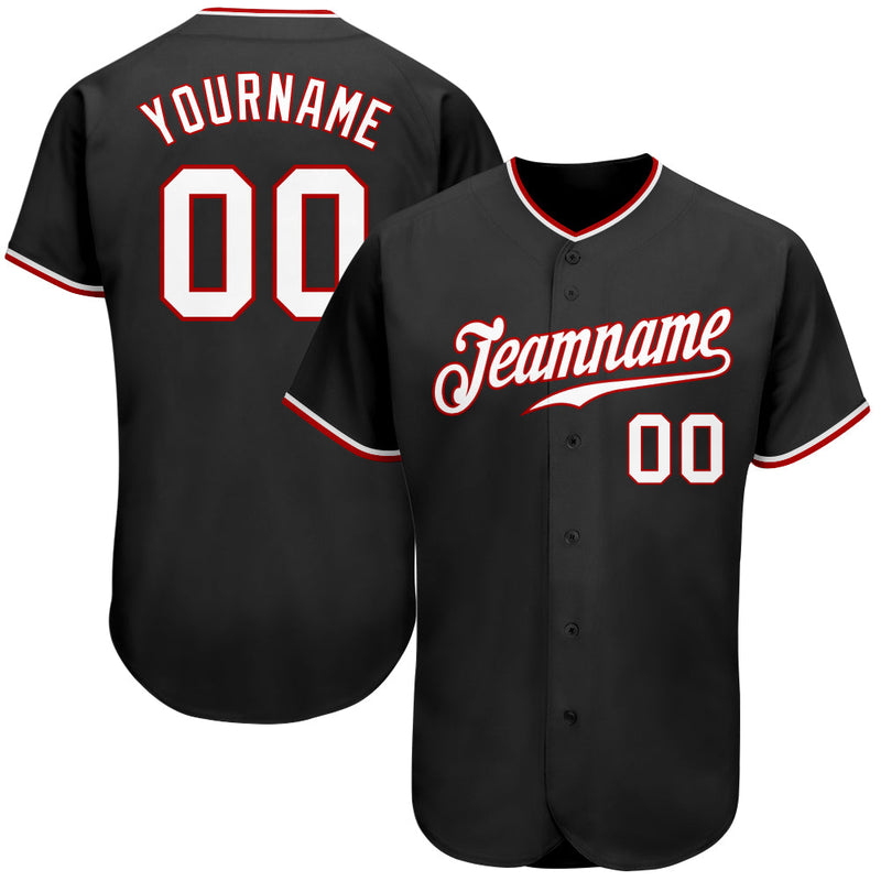 Custom Baseball Jersey - Black White-Red Authentic