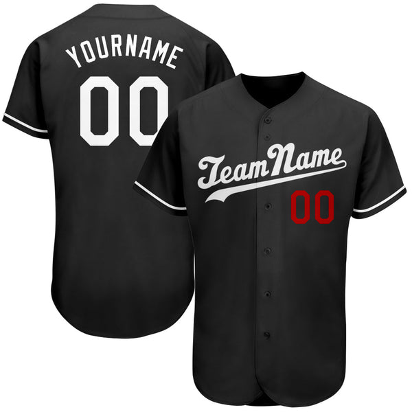 Custom Baseball Jersey - Black White-Red Authentic