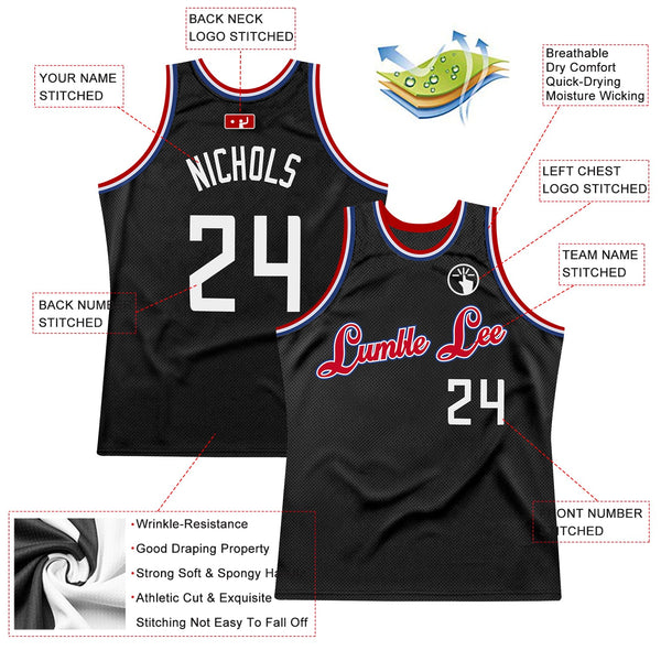 Custom Basketball Jersey - Black White-Red Authentic Throwback