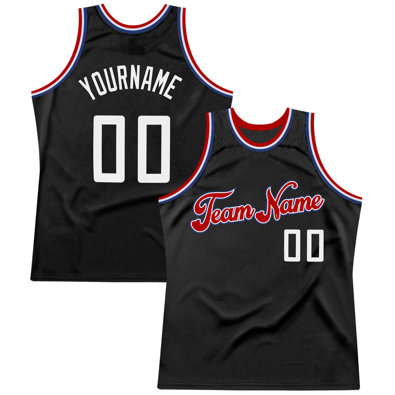 Custom Basketball Jersey - Black White-Red Authentic Throwback