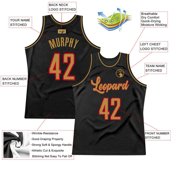 Custom Basketball Jersey - Black Old Gold-Red Authentic Throwback
