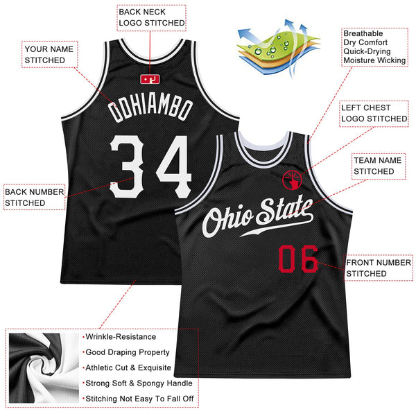 Custom Basketball Jersey - Black White-Red Authentic Throwback