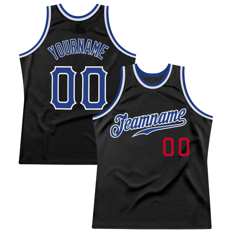 Custom Basketball Jersey - Black Royal-Red Authentic Throwback