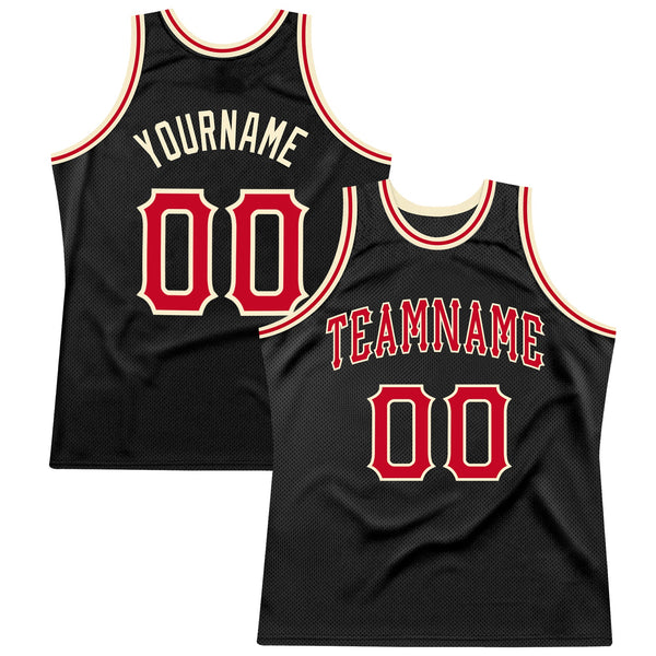 Custom Basketball Jersey - Black Red-Cream Authentic Throwback