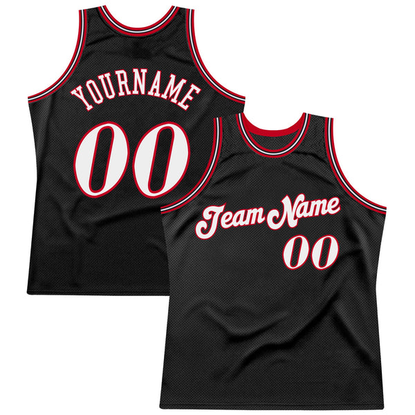 Custom Basketball Jersey - Black White-Red Authentic Throwback