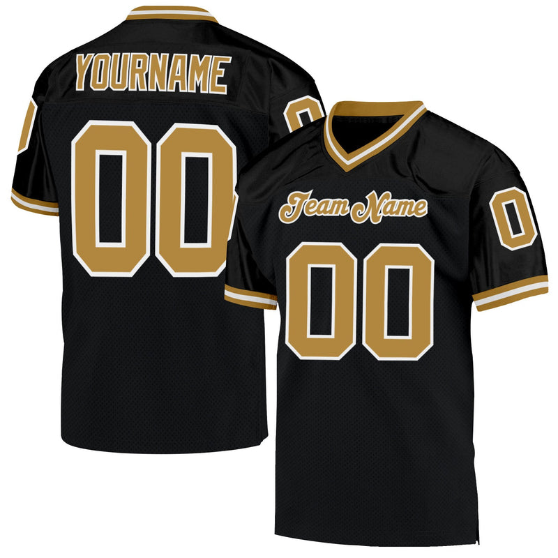 Custom Football Jersey - Black Old Gold-White Mesh Authentic Throwback