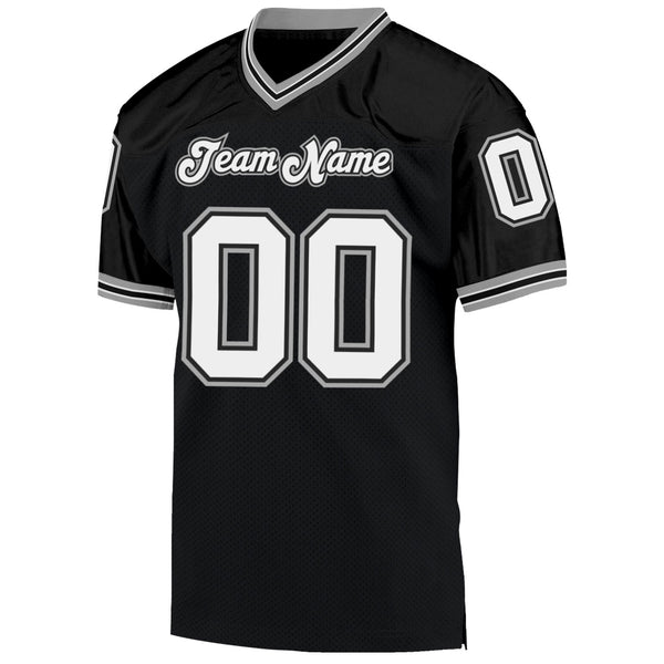 Custom Football Jersey - Black White-Gray Mesh Authentic Throwback