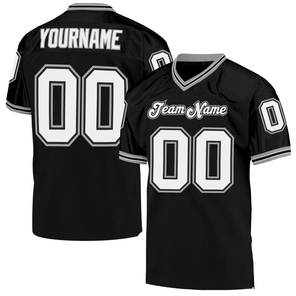 Custom Football Jersey - Black White-Gray Mesh Authentic Throwback