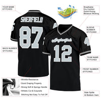 Custom Football Jersey - Black Silver-White Mesh Authentic Throwback