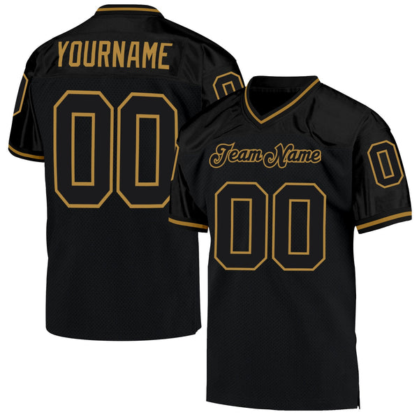 Custom Football Jersey - Black Black-Old Gold Mesh Authentic Throwback