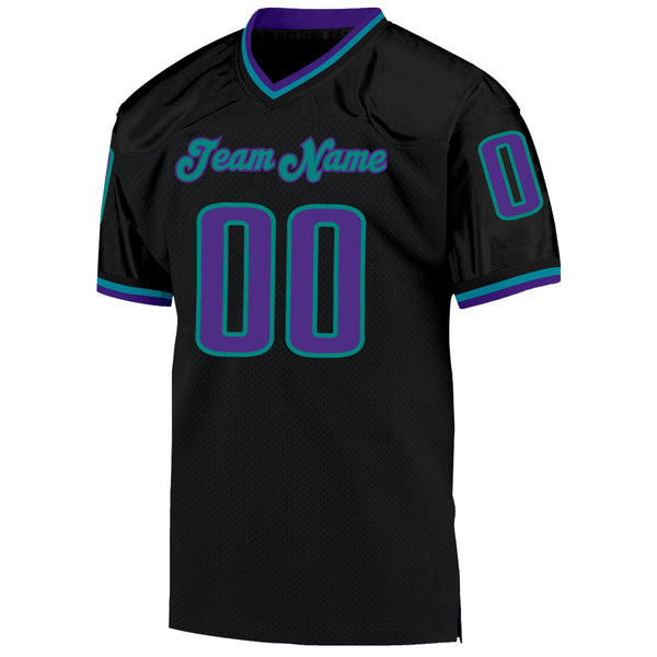 Custom Football Jersey - Black Purple-Aqua Mesh Authentic Throwback