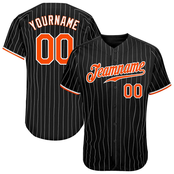 Custom Baseball Jersey - Black White Pinstripe Orange-White Authentic