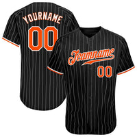 Custom Baseball Jersey - Black White Pinstripe Orange-White Authentic